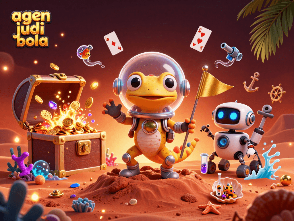 Engage with agen judi bola as a Martian gecko uncovers a hidden golden casino among colorful gems.