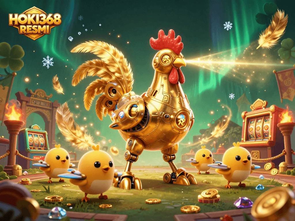 Experience thrilling wins with HOKI368 RESMI in this vibrant online casino scene, showcasing dynamic gameplay and winning symbols.