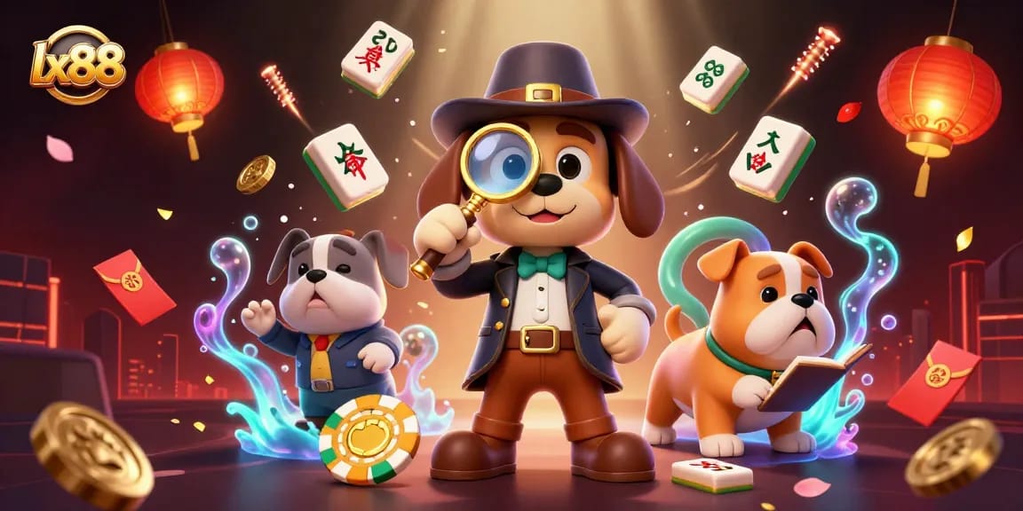 Experience Lively Gaming Adventures at lx88 with cartoon characters solving poker chip mysteries in a vibrant casino