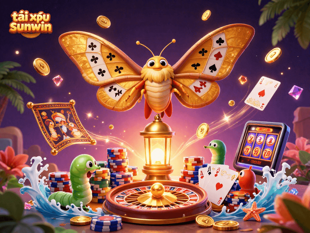 Experience the excitement of tài xỉu sunwin with a vibrant 3D casino scene featuring dynamic game elements.
