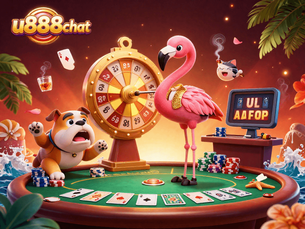 Engage in exciting gameplay at u888chat with our vibrant game show scene featuring lively characters.
