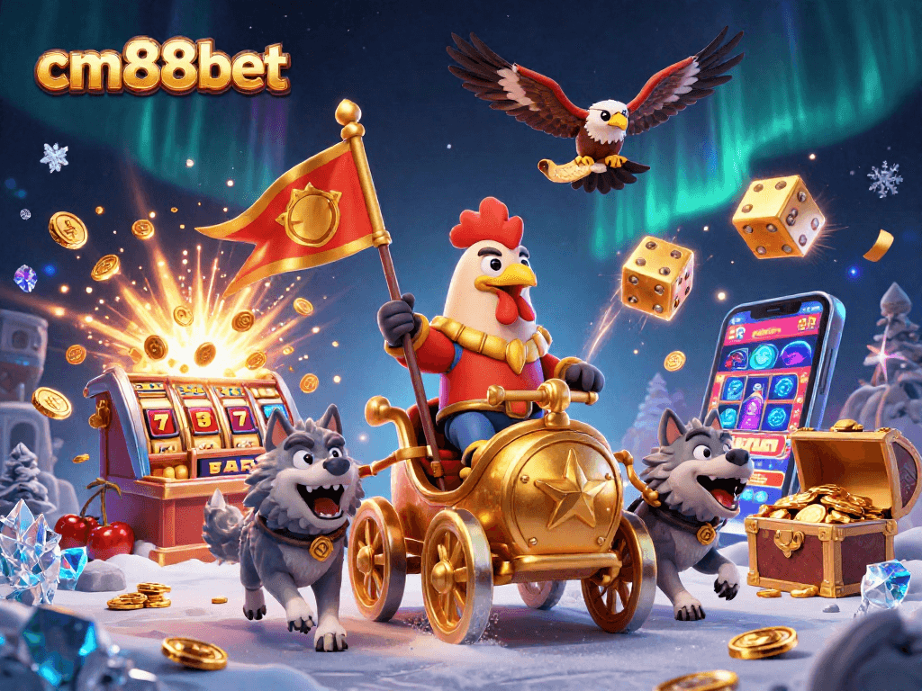 Experience thrilling jackpots at cm88bet with a 3D cartoon rooster warlord and dynamic casino elements.