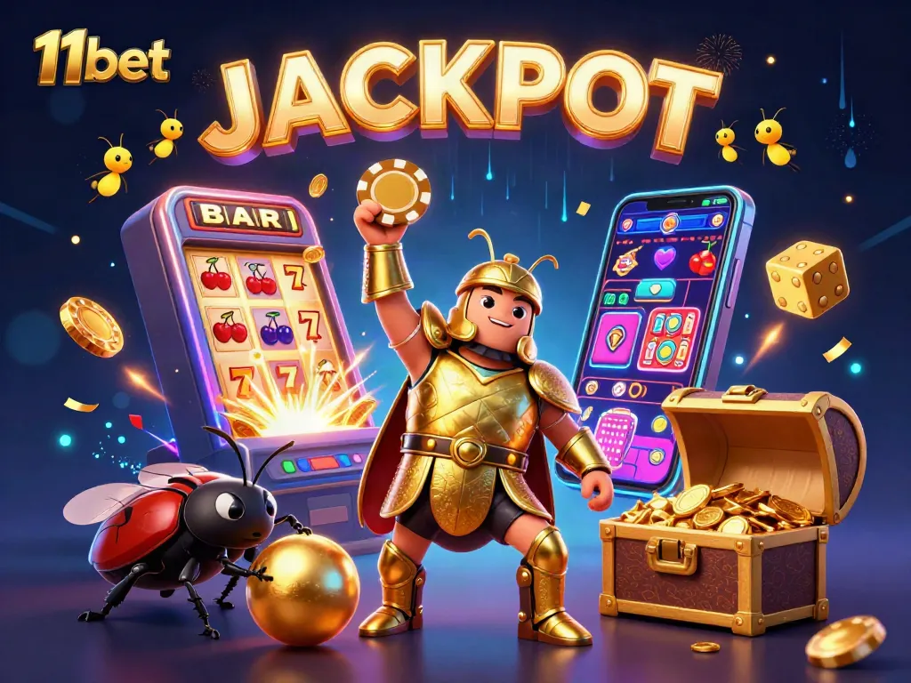 Win big at 11bet with the thrilling jackpot scene featuring vibrant casino elements.