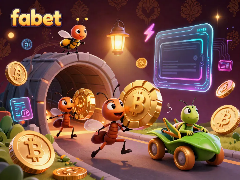 Ants execute a fabet heist, carrying a massive golden poker chip in a high-stakes casino tunnel.