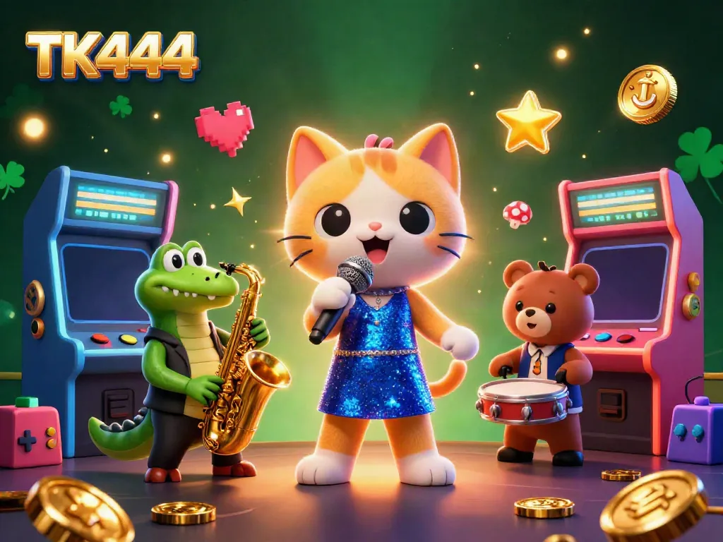Enjoy thrilling gaming moments with TK444's vibrant 3D scene of unique characters in a casino.