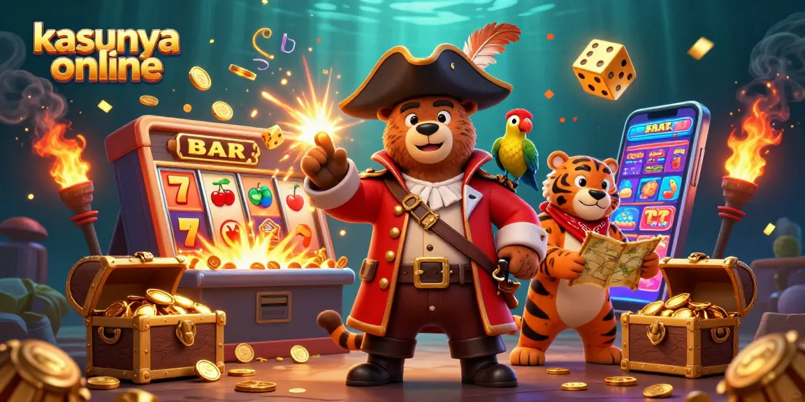 Engage in kasyna online with vibrant 3D animated characters, slot machines, and casino elements.