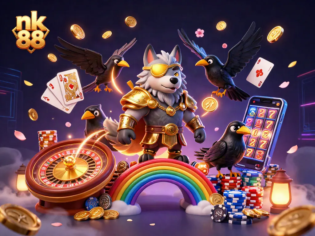 Win big with nk 88 at the vibrant casino chip bridge surrounded by treasures!