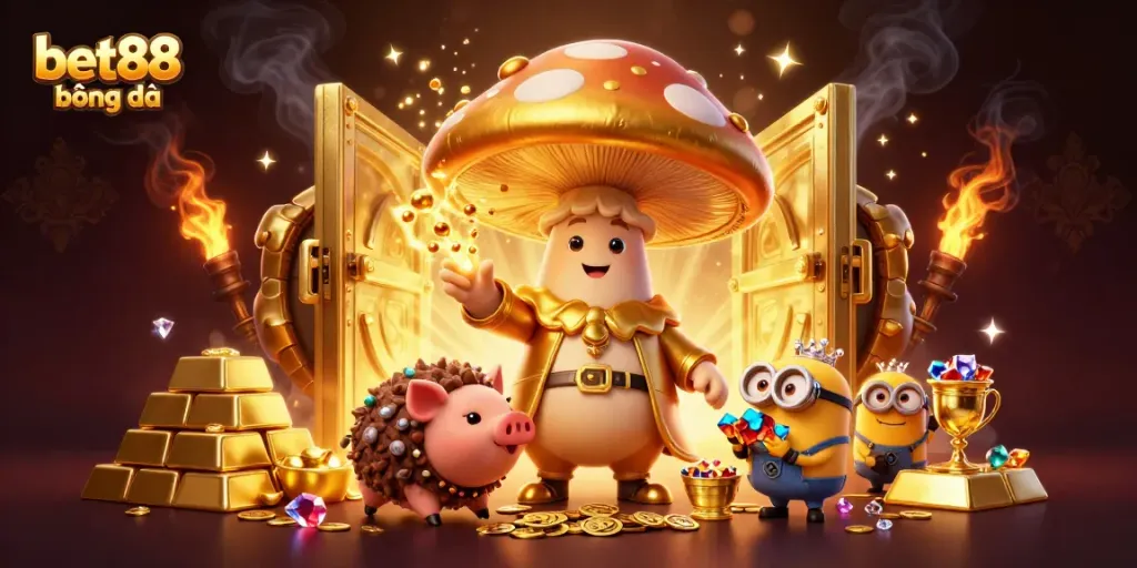Experience the thrill of bet88 bóng đá with our golden wizard and treasure-laden scene.
