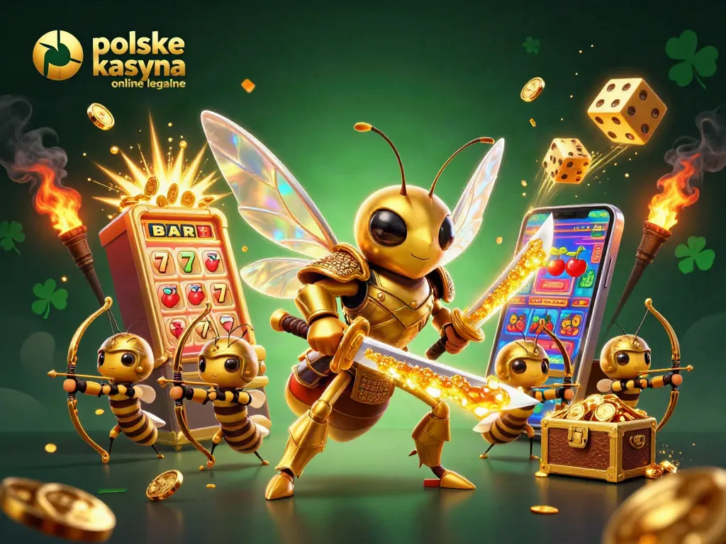 Experience polskie kasyna online legalne with an exciting scene of a hornet in samurai armor among casino elements.