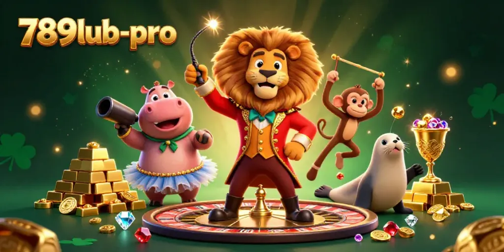 Experience the excitement of 789lub-pro with a lively casino scene featuring the ringmaster lion and friends.