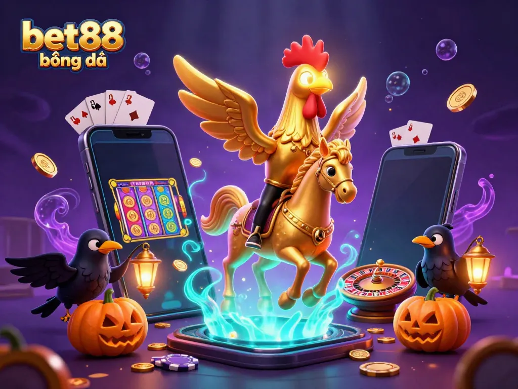 Engage in thrilling experiences at bet88 bóng đá with an energetic casino scene showcasing vibrant colors and dynamic characters.