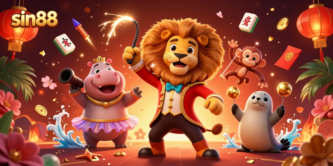 Experience sin88's thrilling games with a captivating circus scene featuring vibrant characters and dynamic elements.