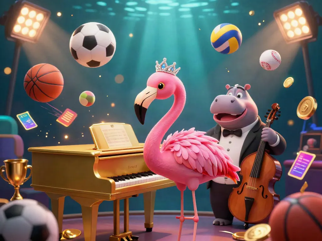 Experience the vibrant atmosphere of uu88 with a flamingo singer and hippo bassist in this dynamic casino scene.