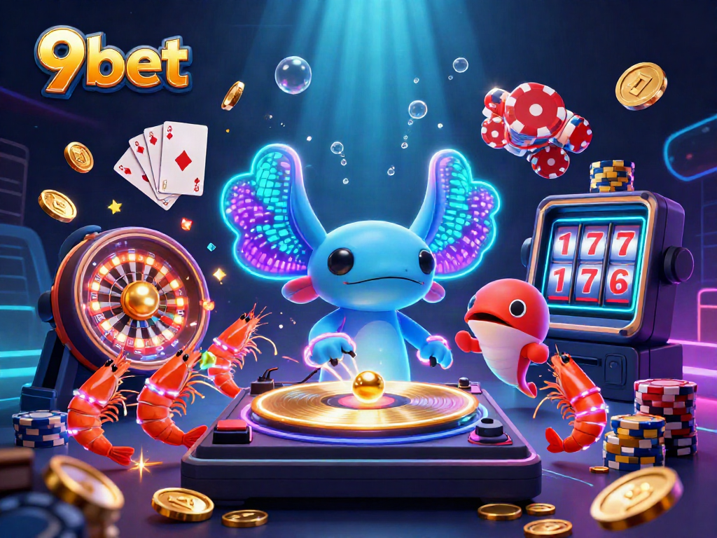Experience thrilling gaming with 9bet in an exciting underwater casino scene filled with vibrant characters and casino elements.