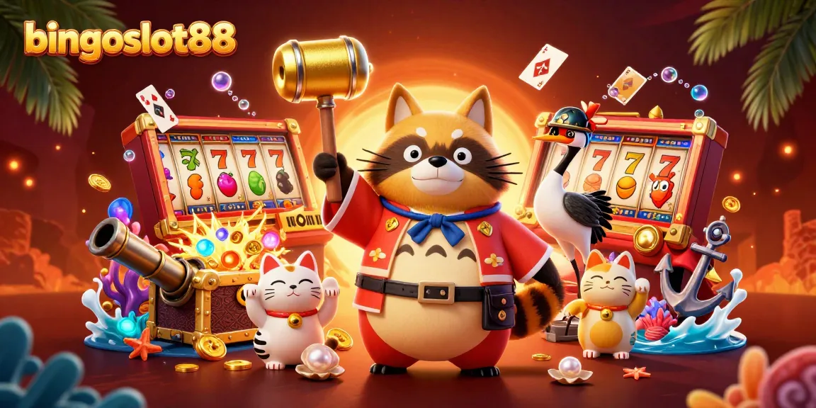 Slot bingoslot88 yang menarik dengan tanuki ceria dan karakter keberuntungan.