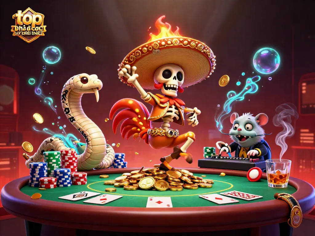 Engage with top nhà cái uy tín nhất through lively casino action featuring cartoonish characters in a vibrant setting.