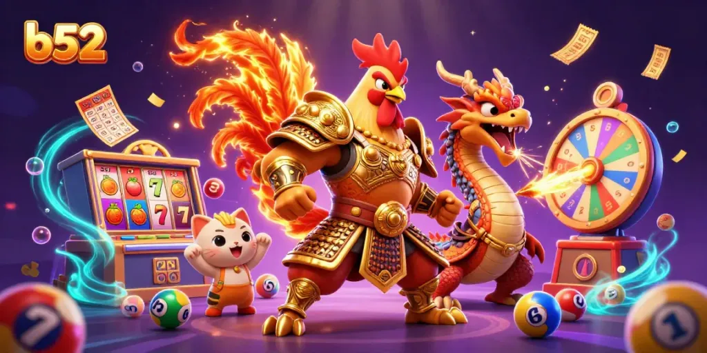 Experience thrilling b52 gaming moments with dynamic characters and vibrant slot elements.