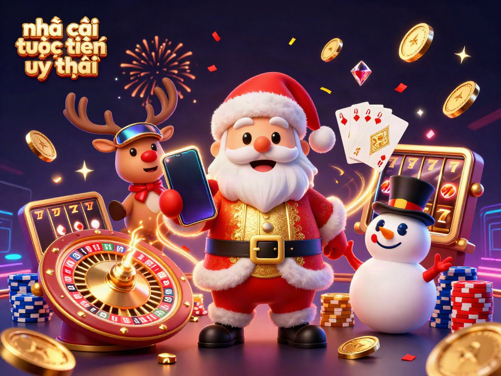 Experience the excitement of nhà cái trực tuyến uy tín with a lively Santa and iconic casino elements.