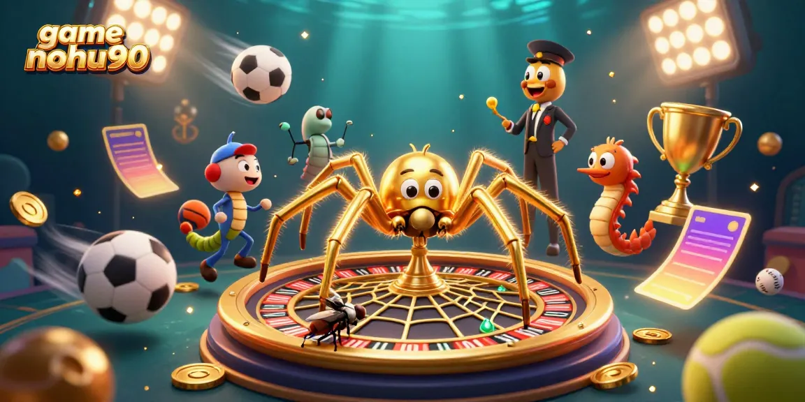 Engage in thrilling betting action with game nohu90, featuring a golden spider spinning a roulette web.