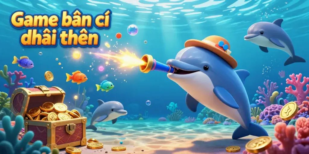 Engage in the thrilling Game bắn cá đổi thưởng with vibrant sea creatures and a dynamic fishing cannon scene.