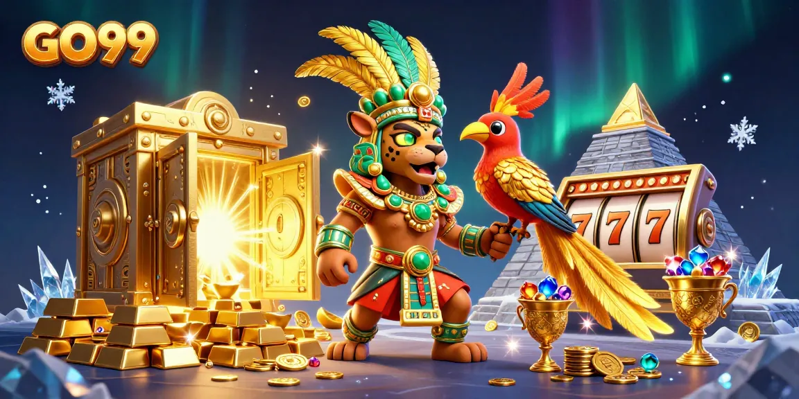 Spin the reels with GO99 while uncovering treasures in a dazzling casino scene.