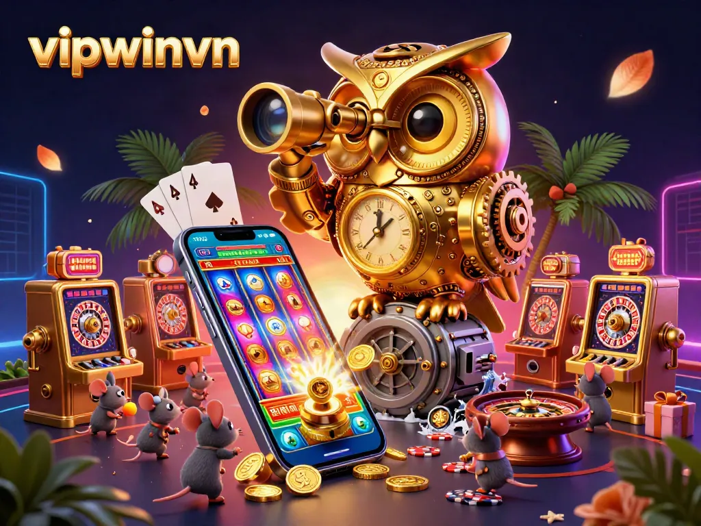 Experience thrilling gaming with vipwinvn's animated casino scene showcasing vibrant slot action and fun.