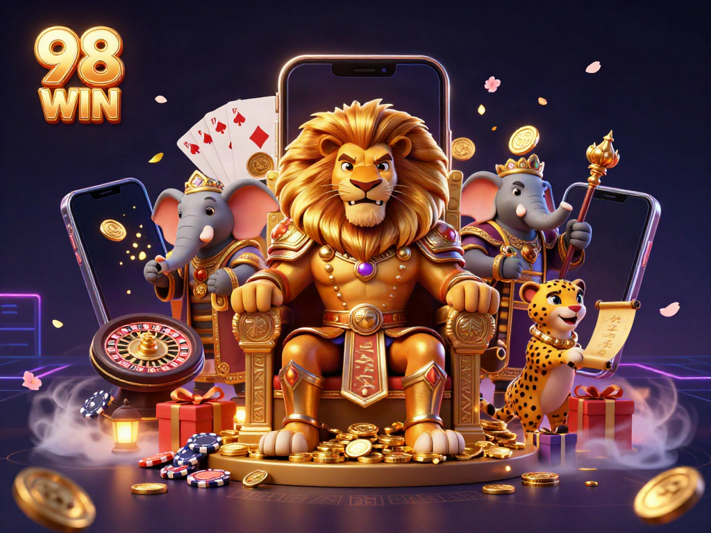 Experience thrilling casino action with 98 WIN featuring the majestic characters and vibrant gamescape.