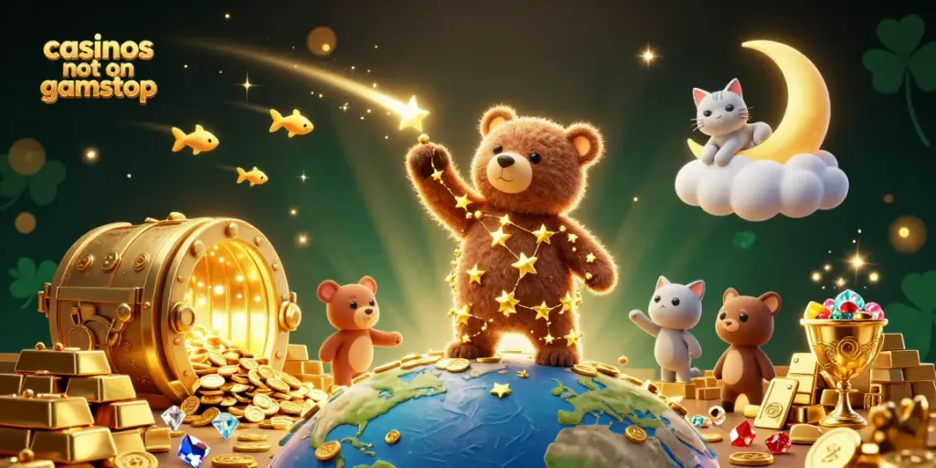 Experience the thrill of casinos not on GamStop with golden treasures and whimsical characters.