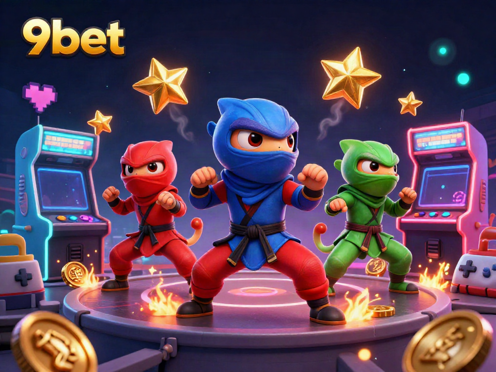 Engage in thrilling 9bet action with ninja chameleons on a vibrant casino rooftop scene.