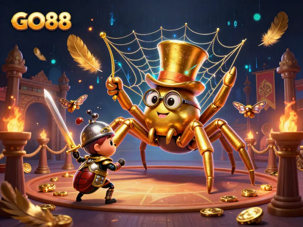 Experience high-stakes action with GO88 as the golden tarantula weaves an epic gambling scene.
