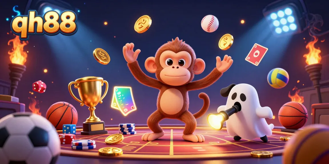 Bet on the exciting adventures of qh88 as a mischievous poltergeist monkey juggles golden casino treasures.