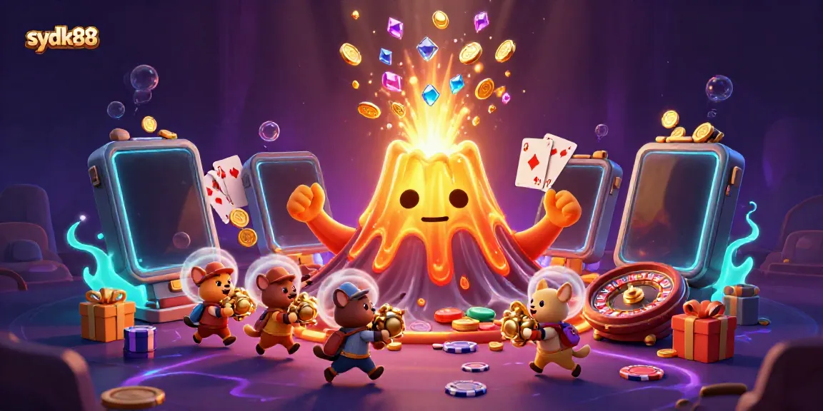Engage with sydk88's thrilling slots volcano erupting treasures and games in this vibrant casino scene.