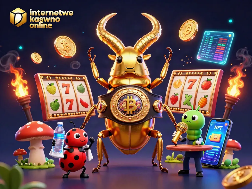Experience the excitement of internetowe kasyno online with a vibrant 3D casino fight scene featuring a golden beetle and cartoon characters.