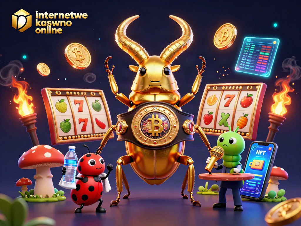 Experience the excitement of internetowe kasyno online with a vibrant 3D casino fight scene featuring a golden beetle and cartoon characters.
