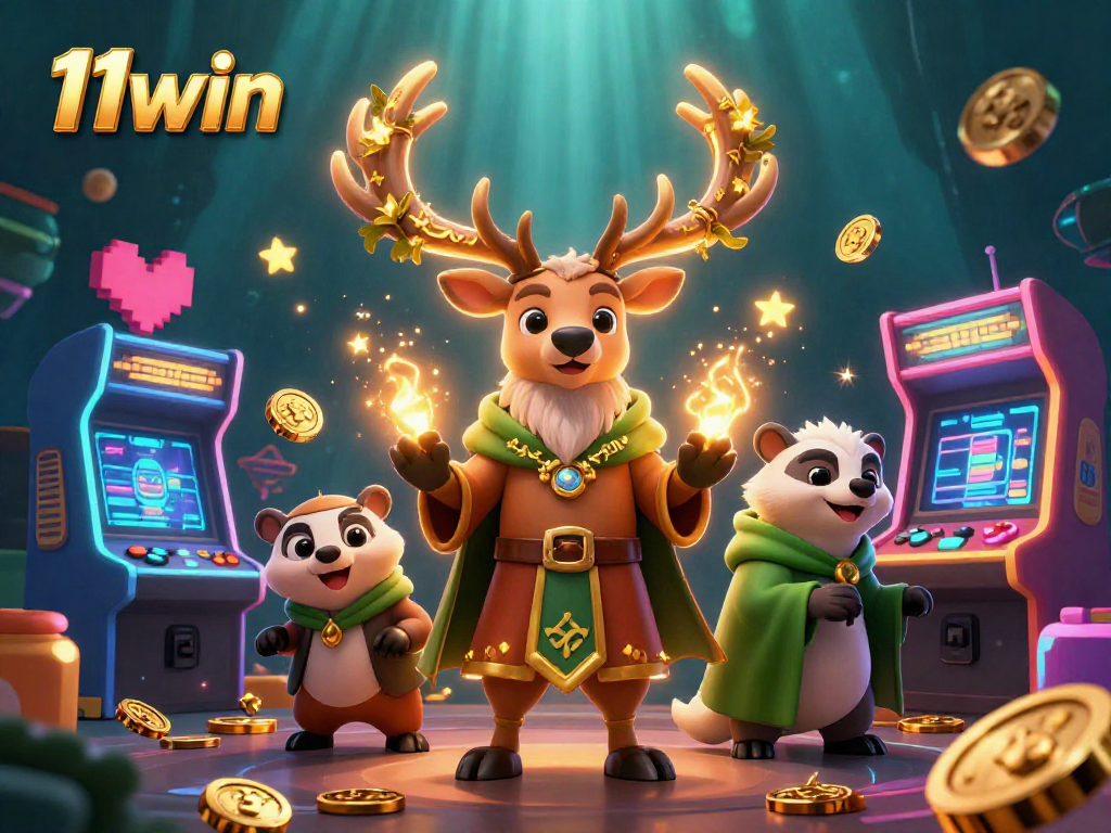 Spin the reels with excitement at 11win in a vibrant 3D casino scene filled with captivating game elements.