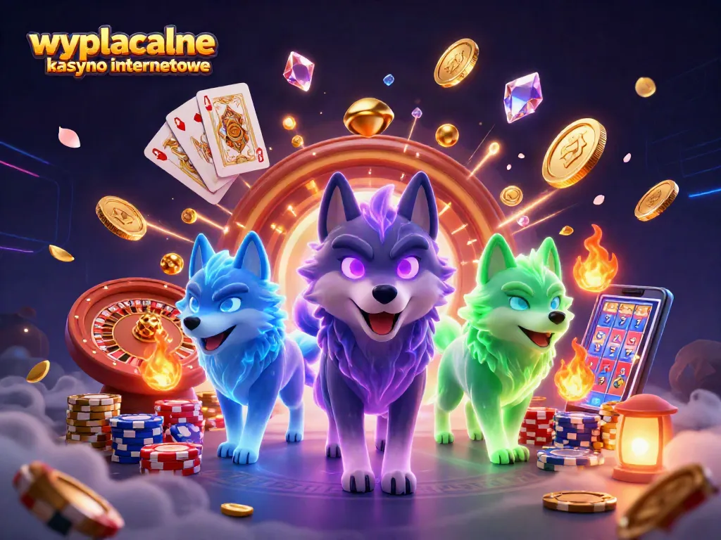 Experience the thrill of wypłacalne kasyno internetowe with stunning 3D art featuring mystical wolves and casino elements.