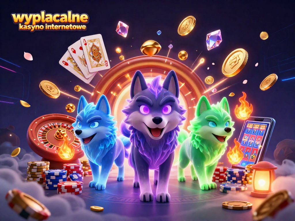 Experience the thrill of wypłacalne kasyno internetowe with stunning 3D art featuring mystical wolves and casino elements.
