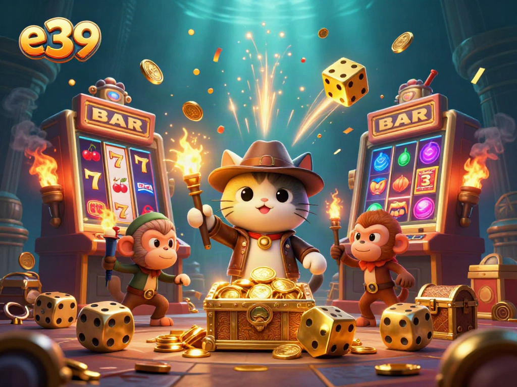 Experience exhilarating wins with E39's vibrant casino adventure featuring cats, jackpots, and treasures