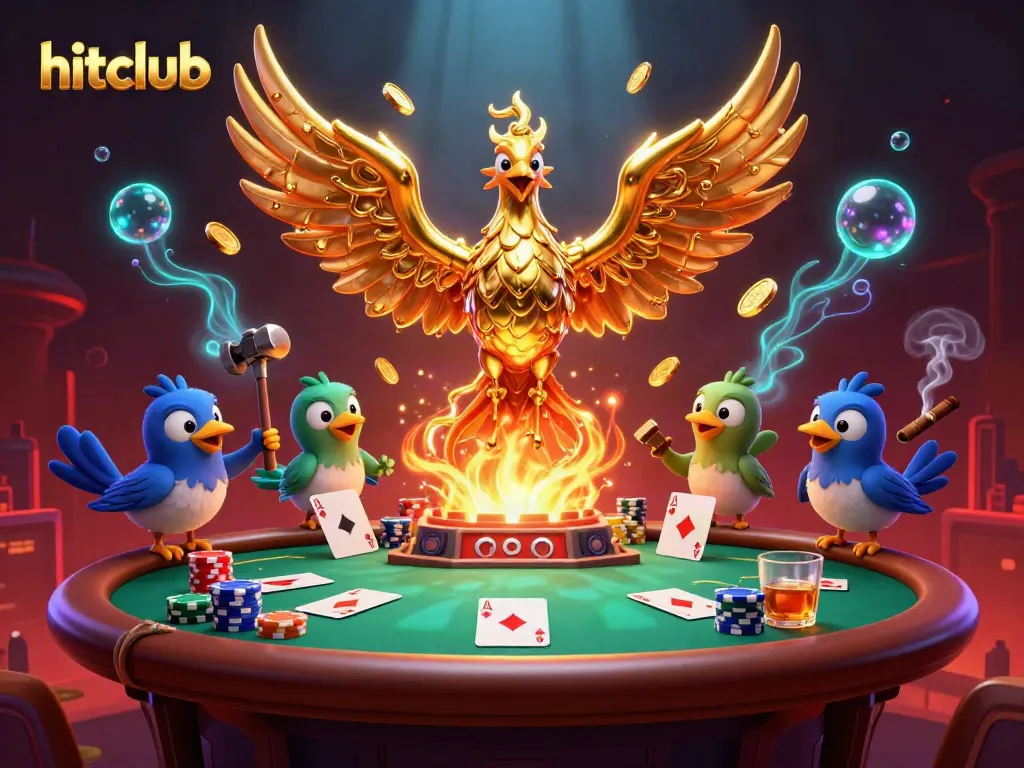 Experience hitclub action with a vibrant casino scene of a molten golden phoenix and poker elements.