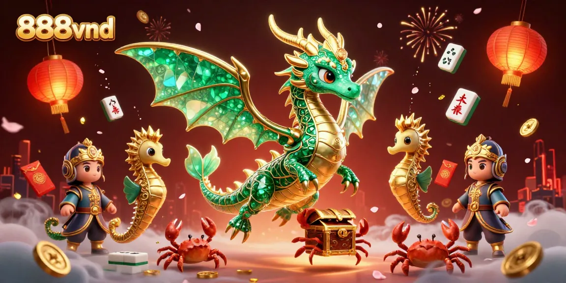Engage with vibrant 888vnd gaming world featuring sea dragon, symbols, and festive elements
