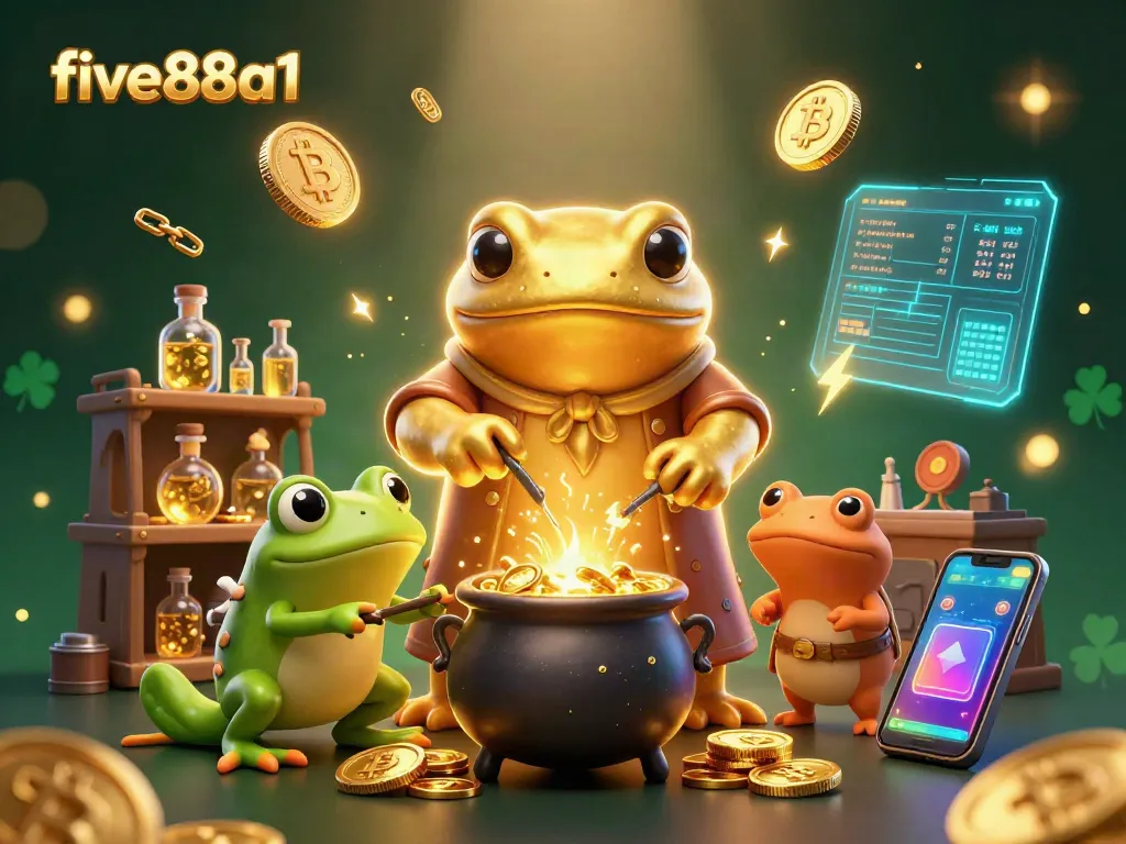 Experience the thrill of five88a1 with a vibrant 3D casino atmosphere filled with gold and crypto elements.
