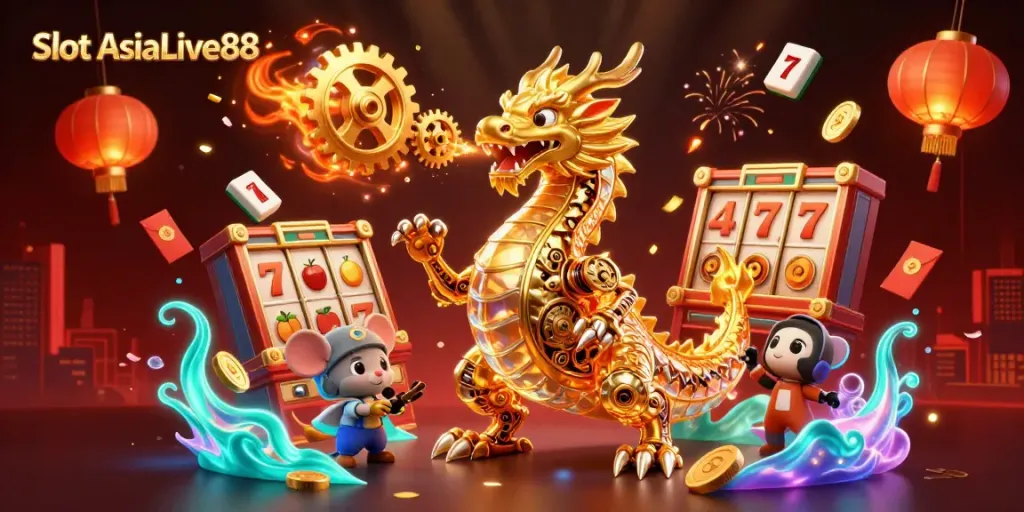 Engage with Slot AsiaLive88 by exploring its vibrant 3D casino-themed illustration with exciting elements.