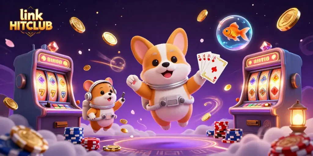 Experience thrilling games at link HITCLUB with an imaginative casino scene and playful characters.