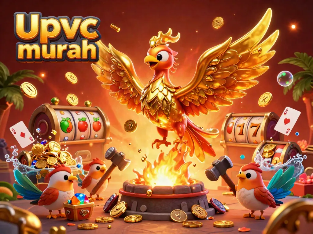 Engage in the thrilling world of Upvc murah with this vibrant gambling scene featuring a golden phoenix with gold coins.