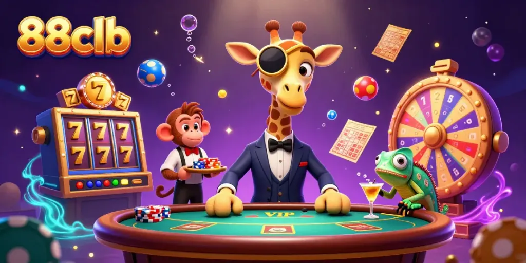 Experience the excitement of 88clb with a high-roller giraffe and dynamic casino elements.