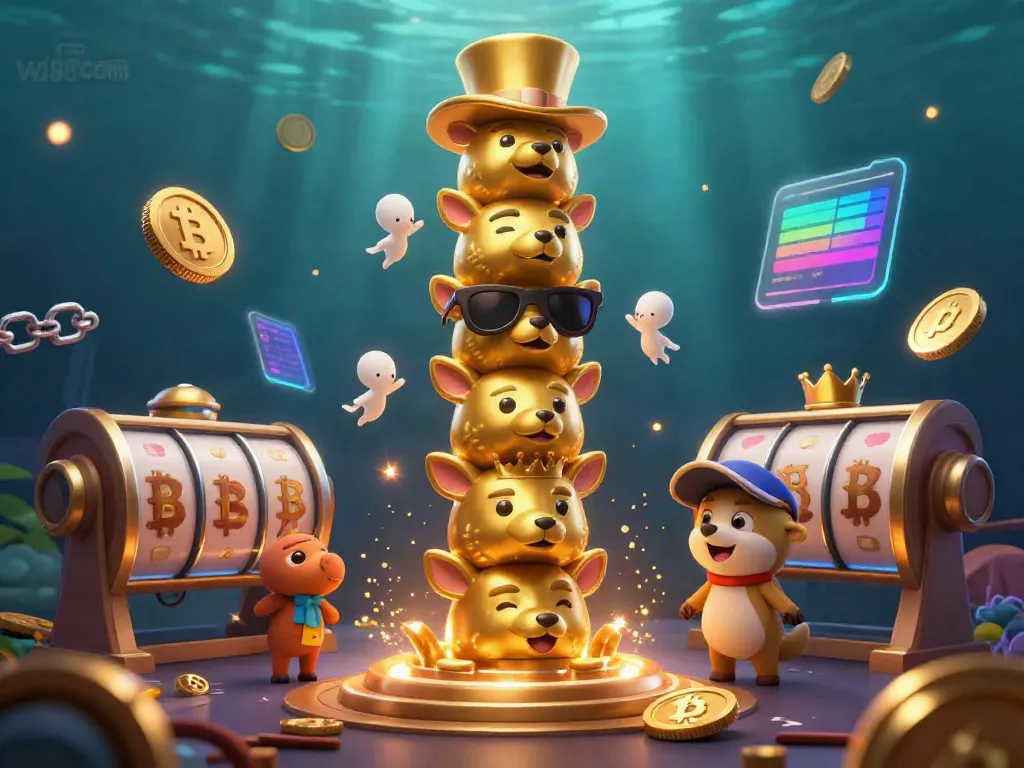 Experience the thrill of online gambling with W188 com, featuring a dynamic totem pole and cryptocurrency elements.