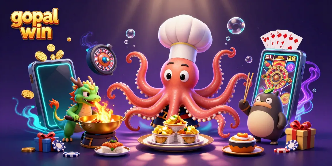 Experience gopal win with immersive 3D casino elements featuring a sushi chef octopus and fiery dragon.