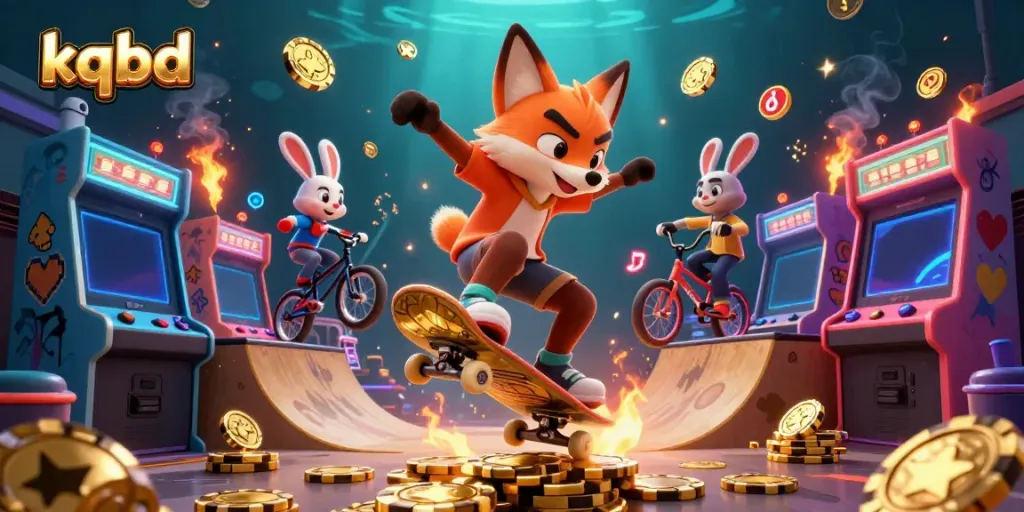 Experience thrilling kqbd adventure with 3D cartoon characters amid vibrant casino elements.