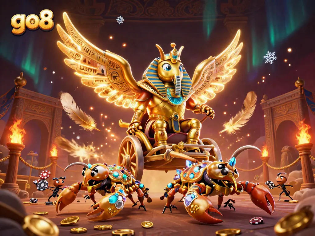 Experience thrilling casino action with go8's epic 3D illustration featuring vibrant characters and elements.