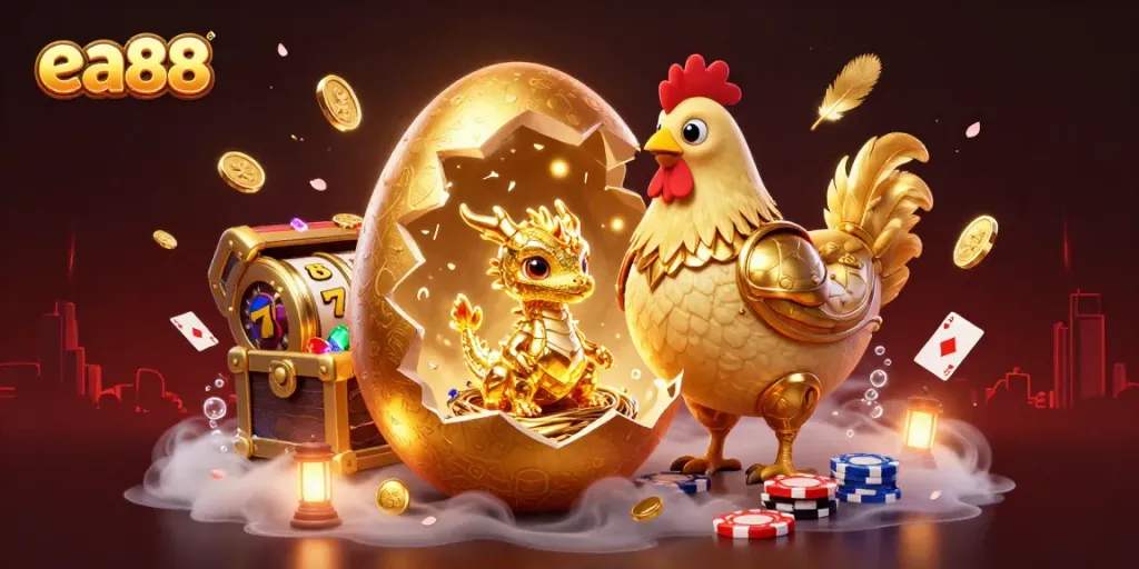 Experience thrilling gameplay with the golden dragon of ea88 in an animated casino scene.
